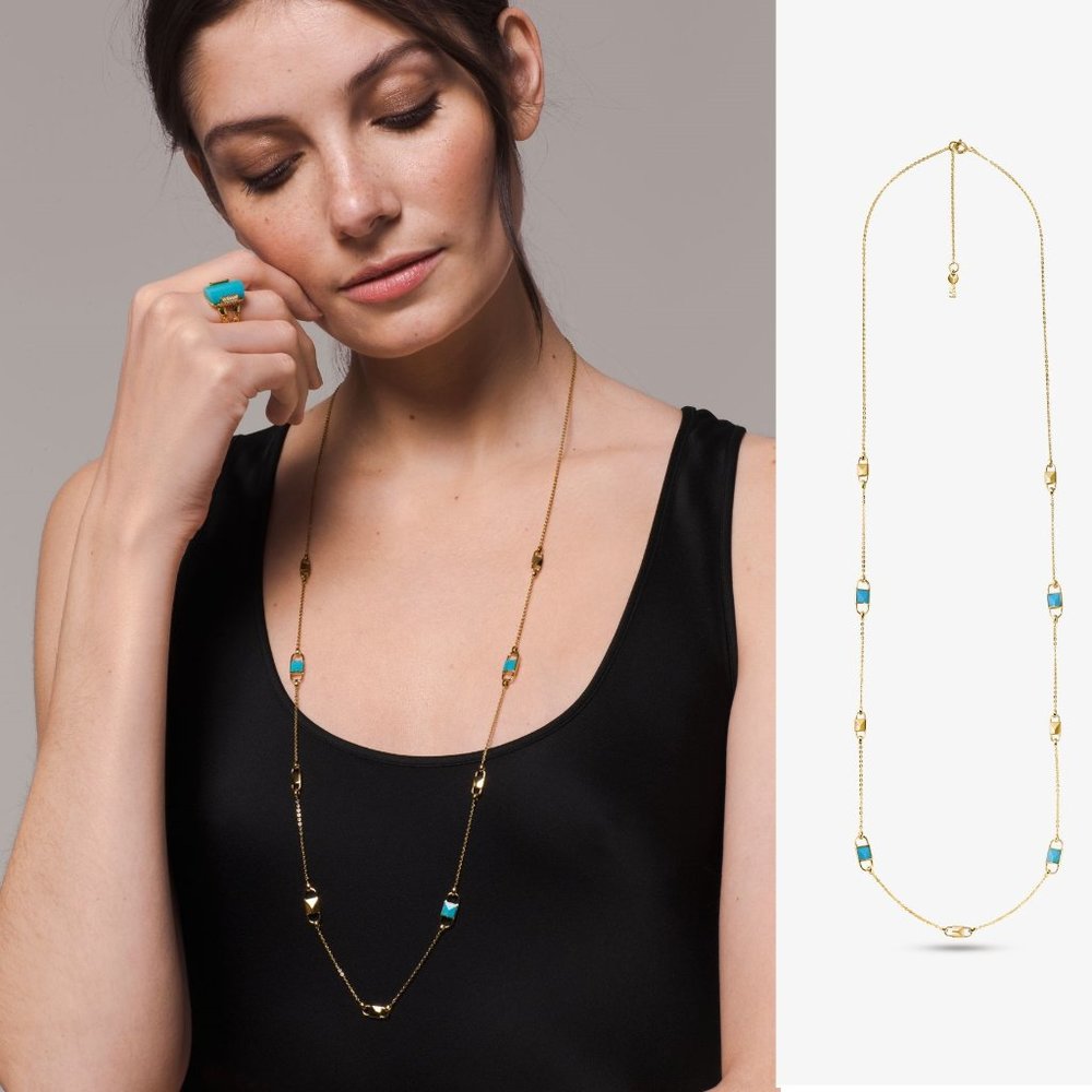 NWT MICHAEL KORS 14K Gold-Plated Sterling Station Necklace MKC1146AL710